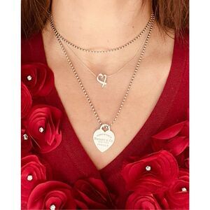 Tiffany & Co. Beaded 34” Chain Return to Tiffany Heart Tag Necklace in Silver